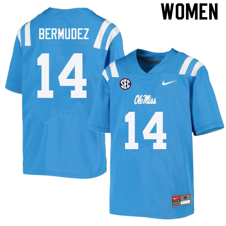 Women #14 Derek Bermudez Ole Miss Rebels College Football Jerseys Sale-Power Blue